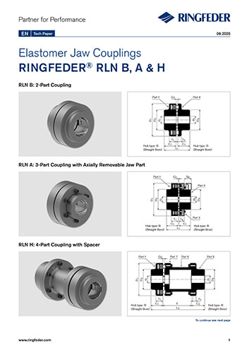 Tech Paper Elastomer Jaw Couplings RINGFEDER® RLN B, A & H