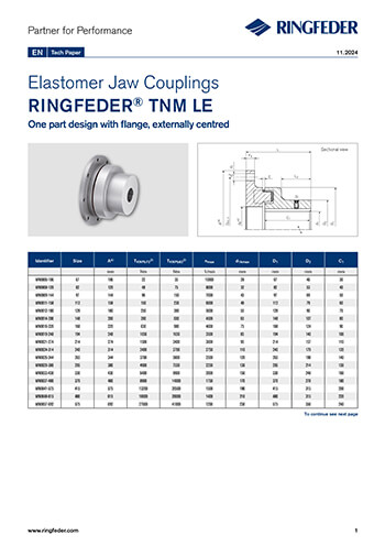 Tech Paper Elastomer Jaw Couplings RINGFEDER® TNM LE