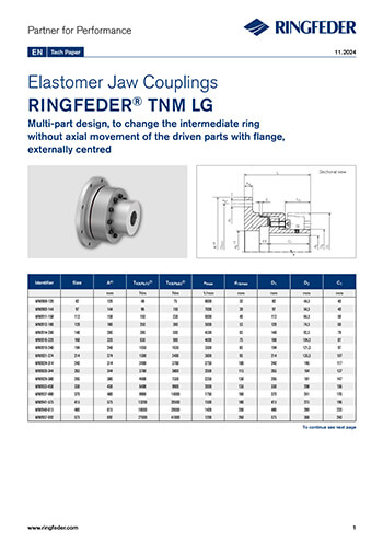 Tech Paper Elastomer Jaw Couplings RINGFEDER® TNM LG