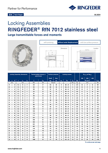 Tech Paper Locking Assemblies RINGFEDER® RfN 7012 Stainless Steel US INCH