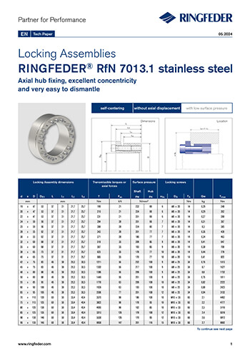 Tech Paper Locking Assemblies RINGFEDER® RfN 7013.1 stainless steel