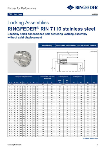 Tech Paper Locking Assemblies RINGFEDER® RfN 7110 stainless steel