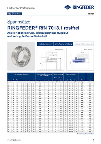 Tech Paper Spannsätze RINGFEDER® RfN 7013.1 rostfrei