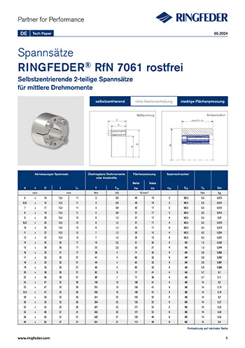 Tech Paper Spannsätze RINGFEDER® RfN 7061 rostfrei