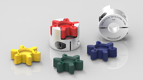 Elastomer spiders for GWE 5113 and GWE 5117 coupling types are available in four different Shore hardnesses, from 80 SH A to 64 SH D | RINGFEDER&reg;